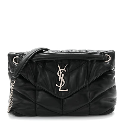 Saint Laurent Lambskin Quilted Small Loulou Puffer Monogram Chain Satchel Black 1 of 10