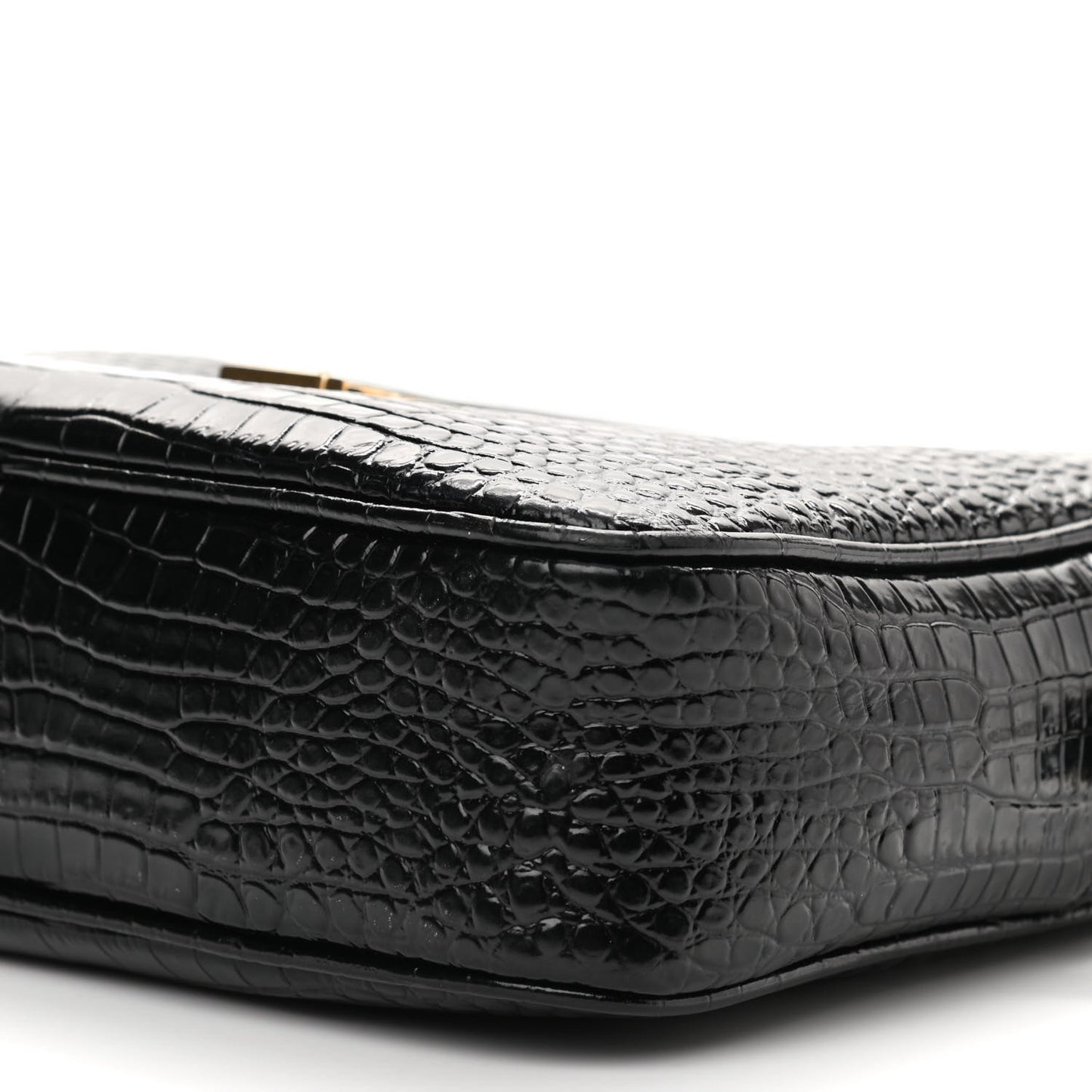 Patent Calfskin Crocodile Embossed Monogram Lou Camera Bag Black