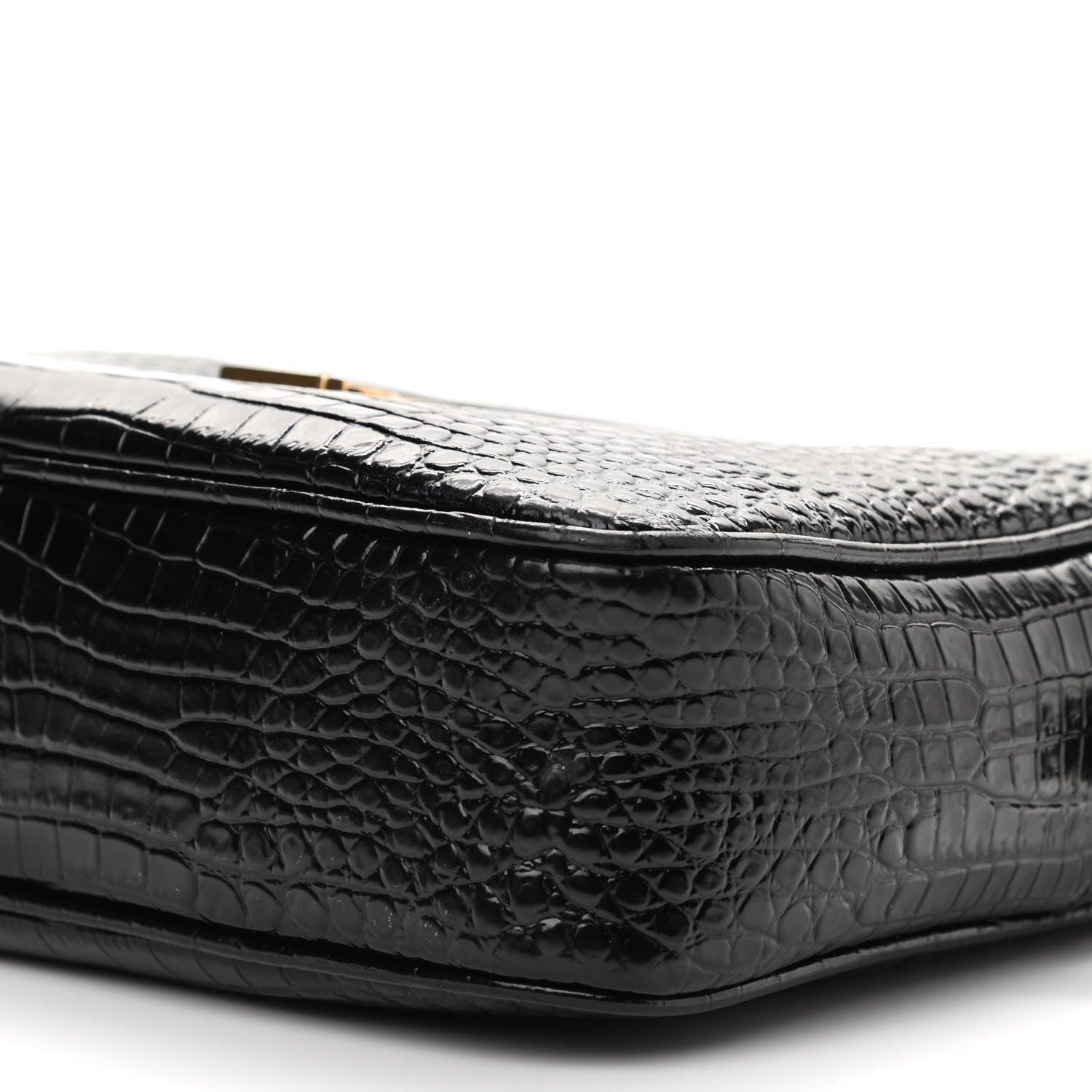 Saint Laurent Patent Calfskin Crocodile Embossed Monogram Lou Camera Bag Black 9 of 12