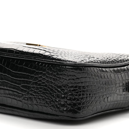 Saint Laurent Patent Calfskin Crocodile Embossed Monogram Lou Camera Bag Black 9 of 12