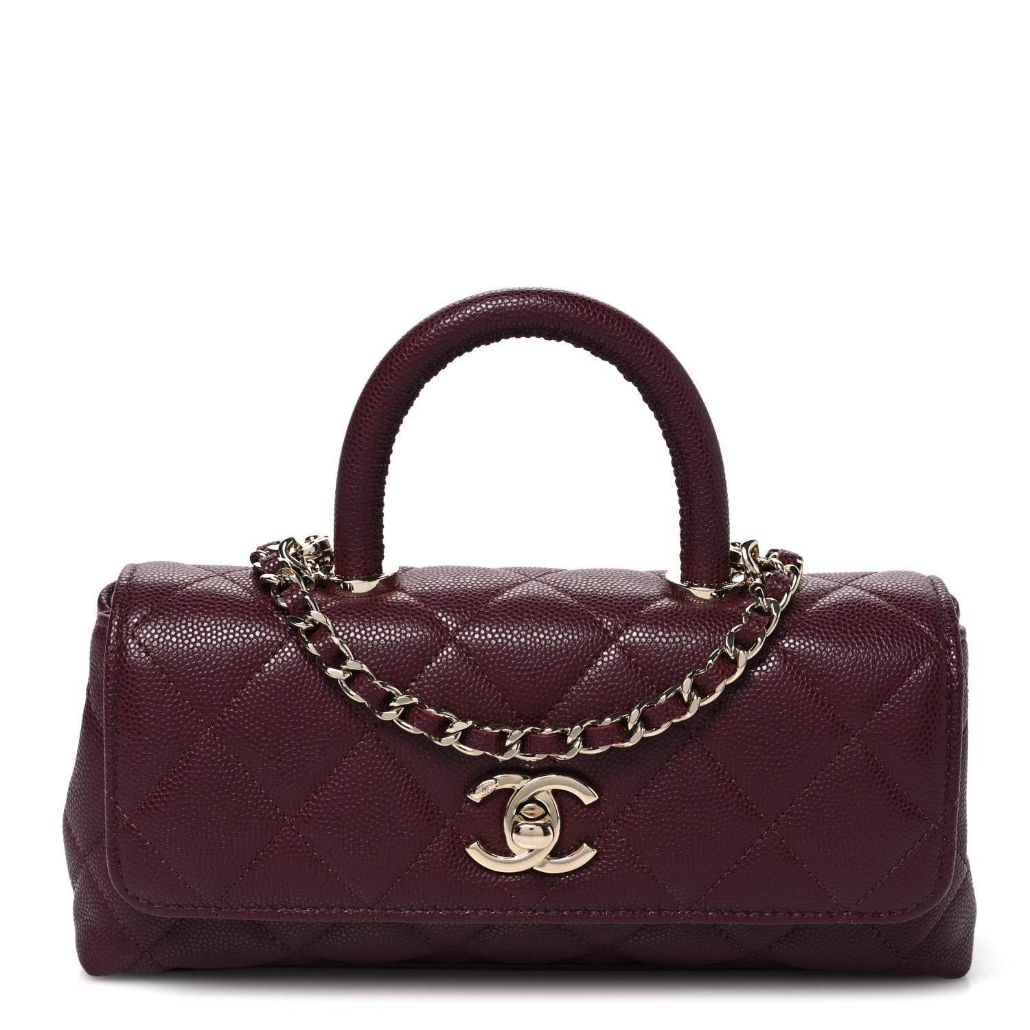 Chanel Caviar Quilted Coco Handle East West Clutch With Chain Dark Burgundy 1 of 11
