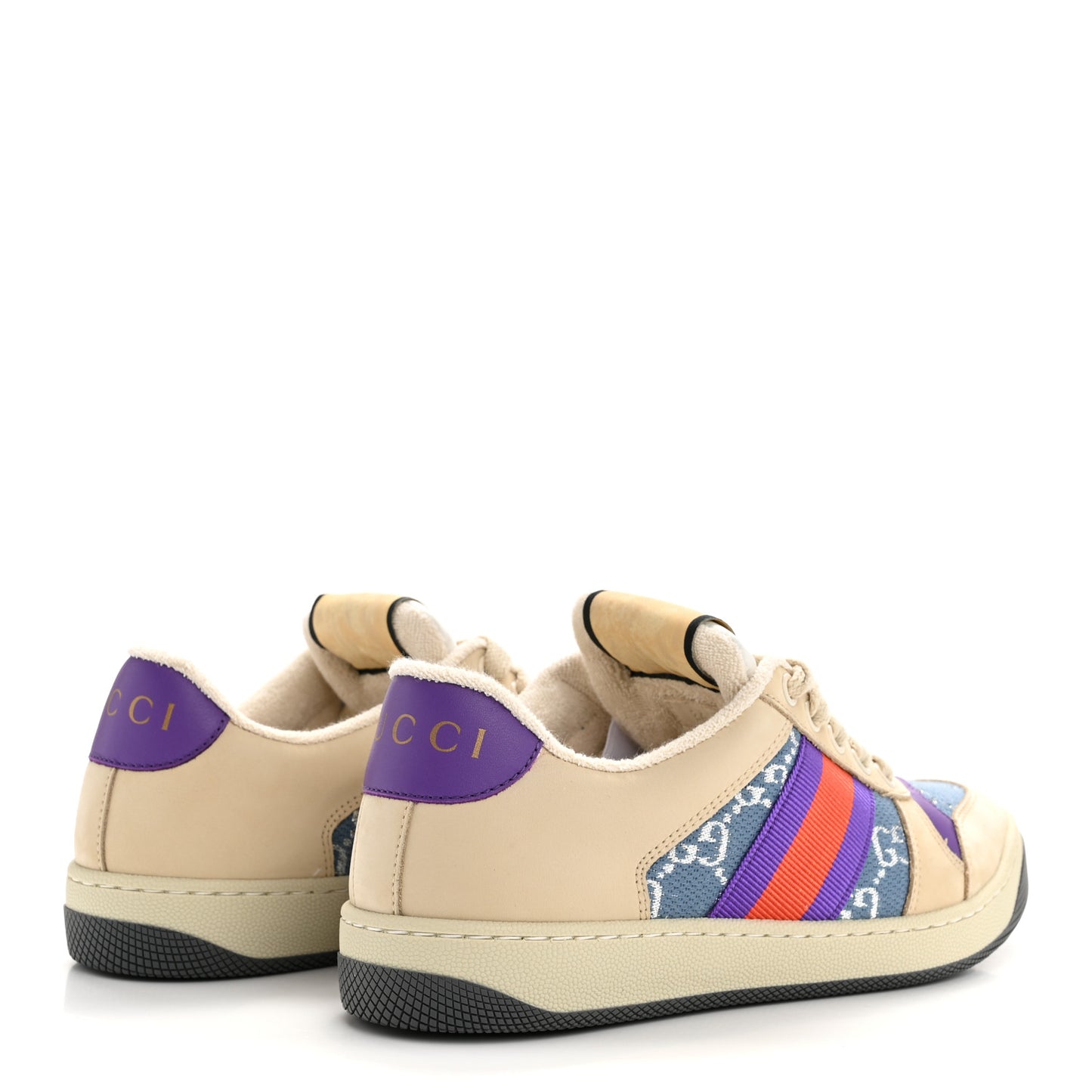 Calfskin Lame GG Monogram Web Womens Screener Sneakers 36 Blue Silver Dusty Milk Shine Purple