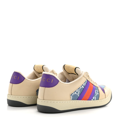 Gucci Calfskin Lame GG Monogram Web Womens Screener Sneakers 36 Blue Silver Dusty Milk Shine Purple 5 of 10