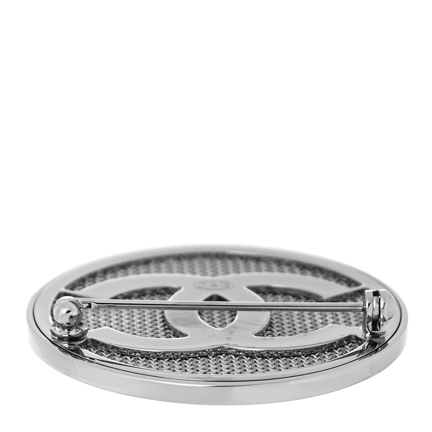 Mesh Circle CC Brooch Silver