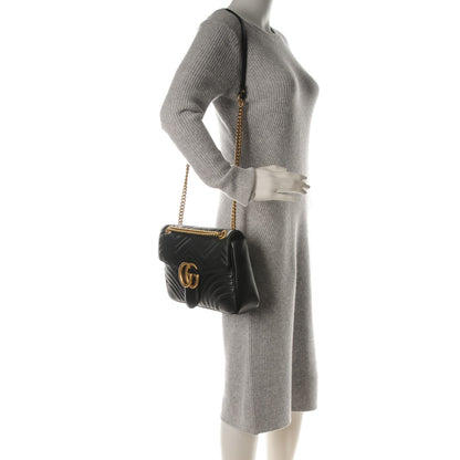 Gucci Calfskin Matelasse Medium GG Marmont Shoulder Bag Black 2 of 7