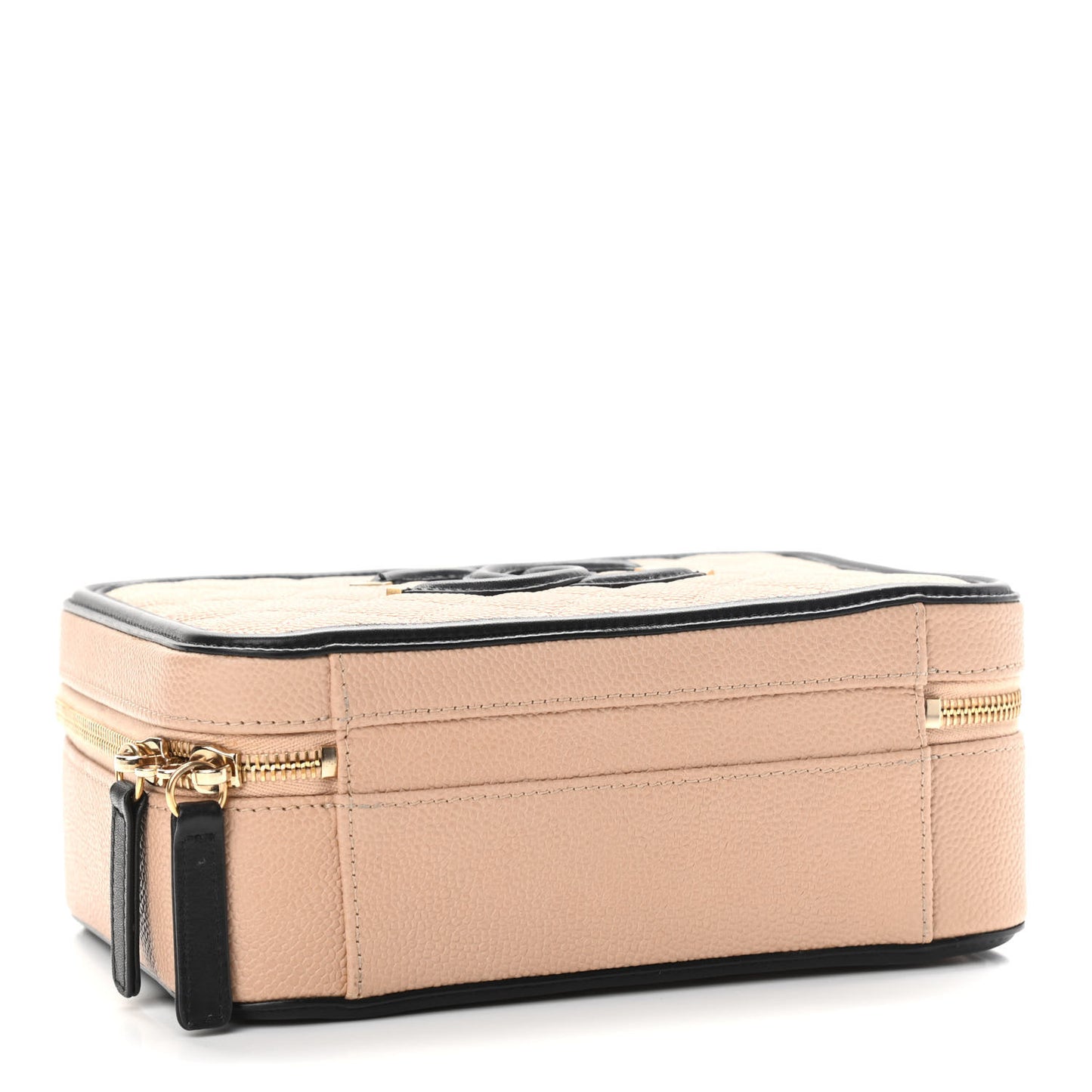 Caviar Quilted Medium CC Filigree Vanity Case Beige Black