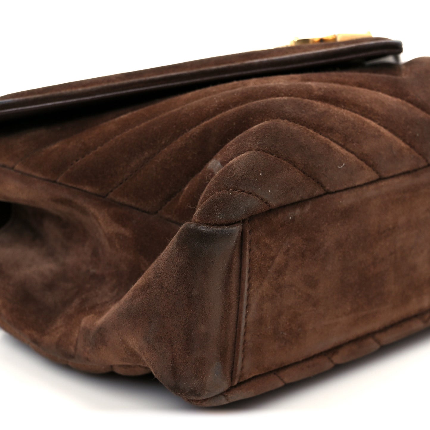 Suede Matelasse Chevron Monogram Medium College Bag Bark Brown