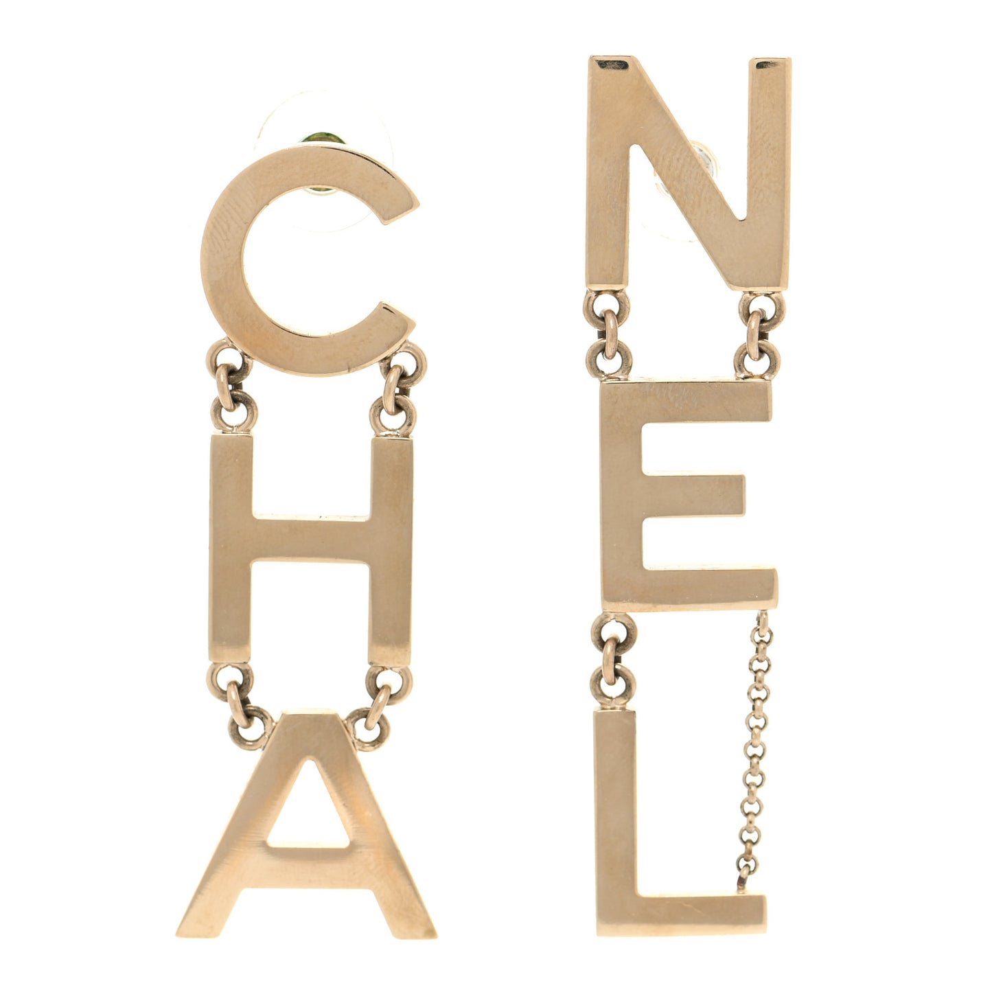 Metal Cha-Nel Logo Drop Earrings Gold