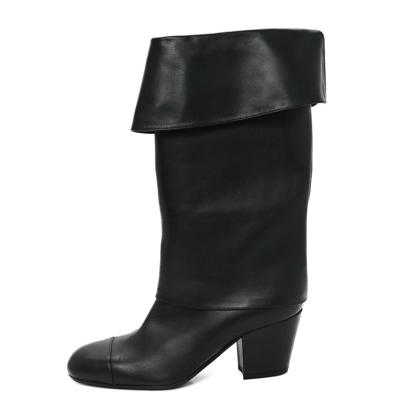 Calfskin CC Fold Over Boots 39 Black