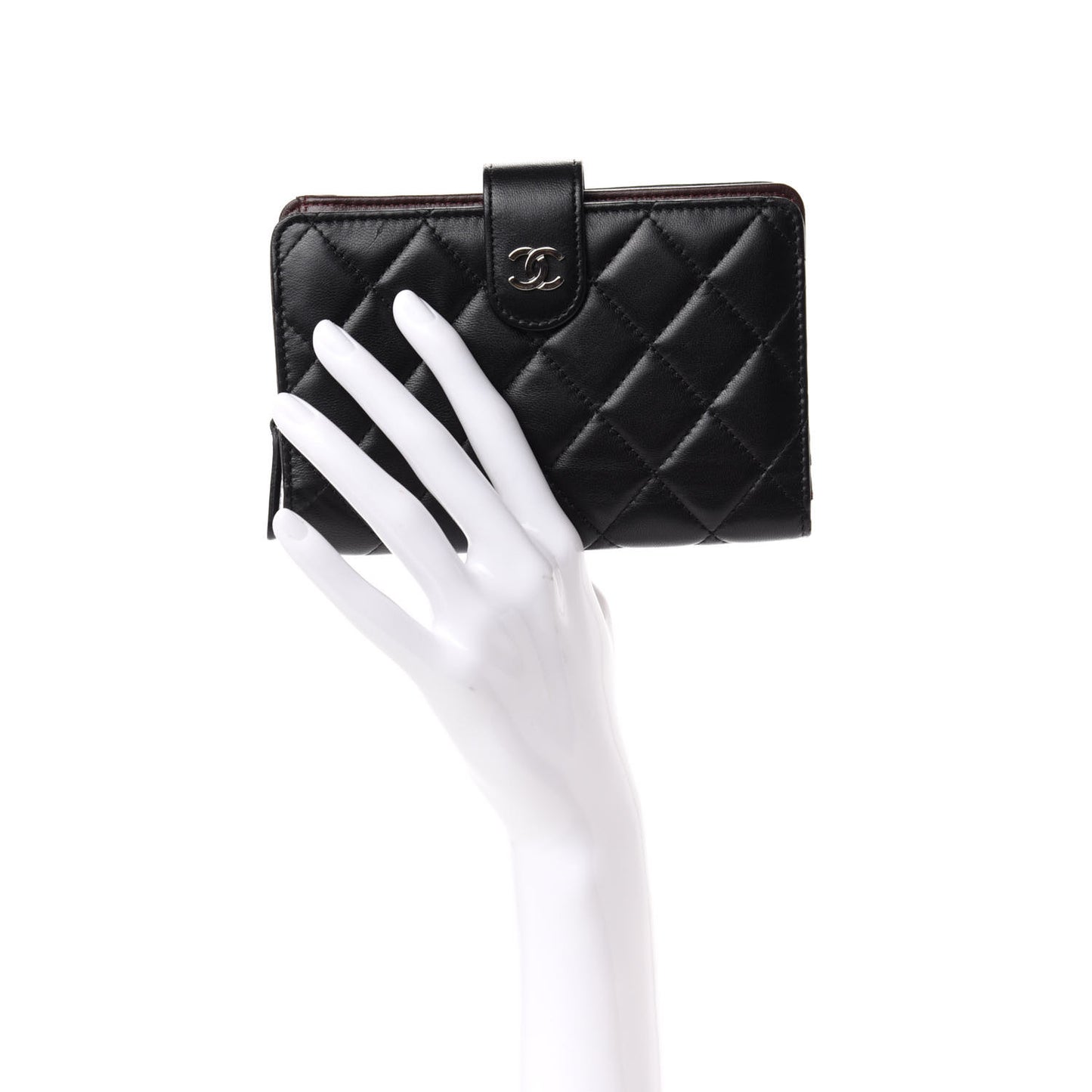 Lambskin Quilted Zipped Pocket Wallet Black