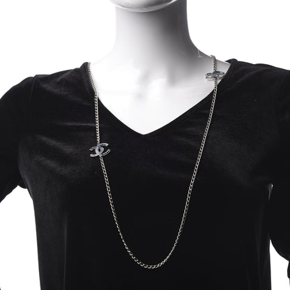 Chanel Crystal Baguette CC Double Strand Necklace Silver Blue 2 of 5