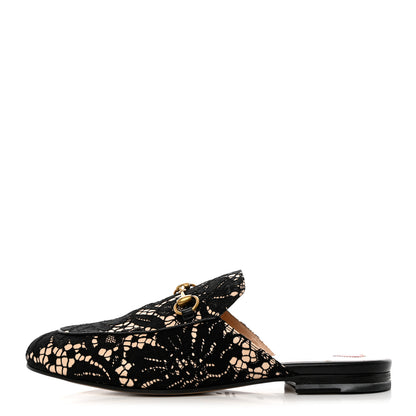 Gucci Lace Malaga Kid Womens Princetown Slippers 38.5 Black Skin Rose 1 of 10