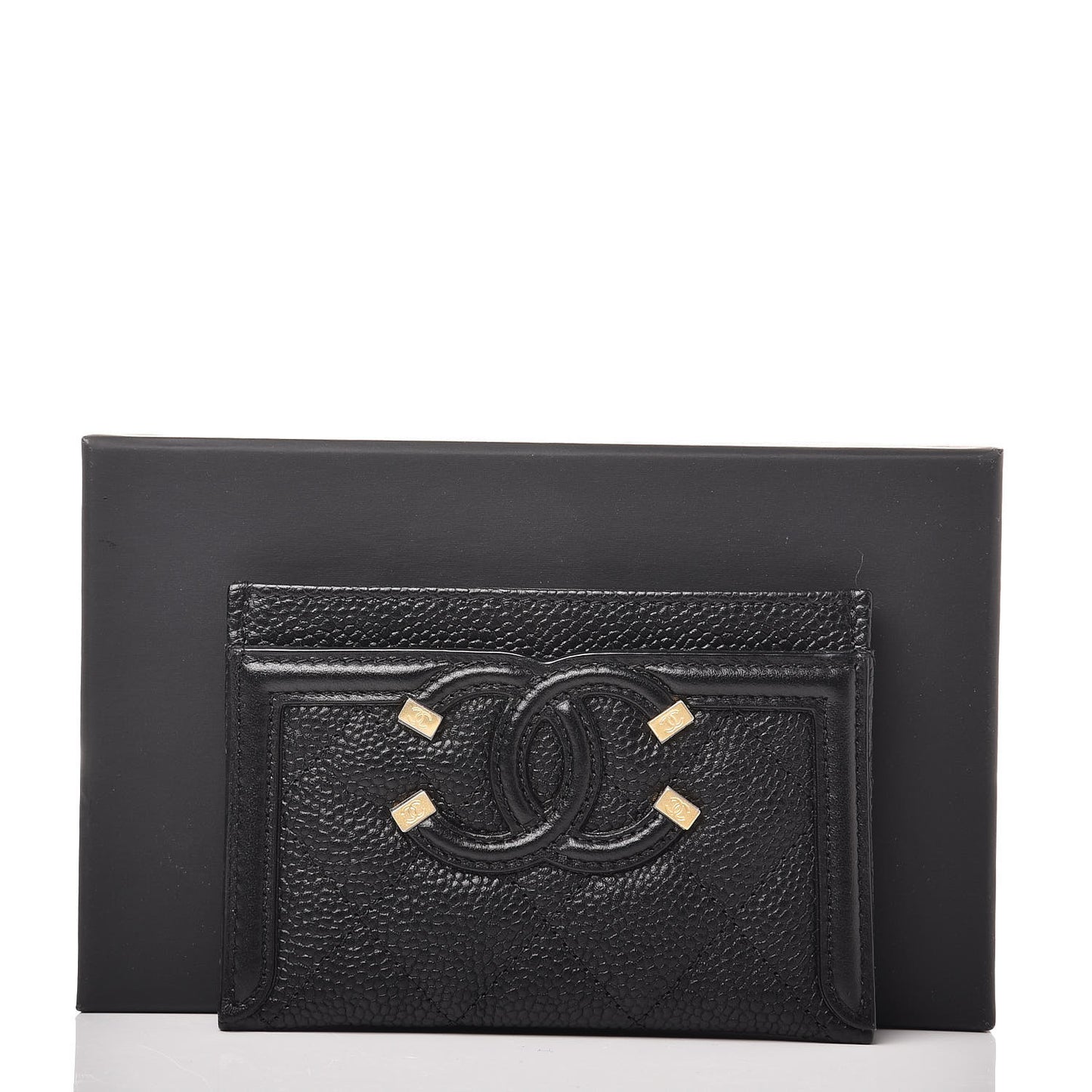 Caviar Quilted Filigree Card Holder Black