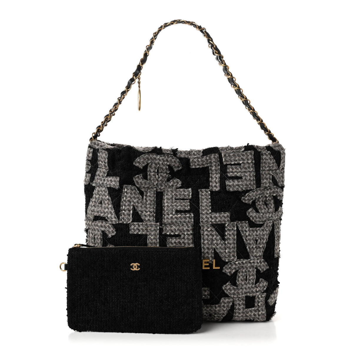 Chanel Wool Tweed Quilted Chanel 22 Grey Black 4 of 21