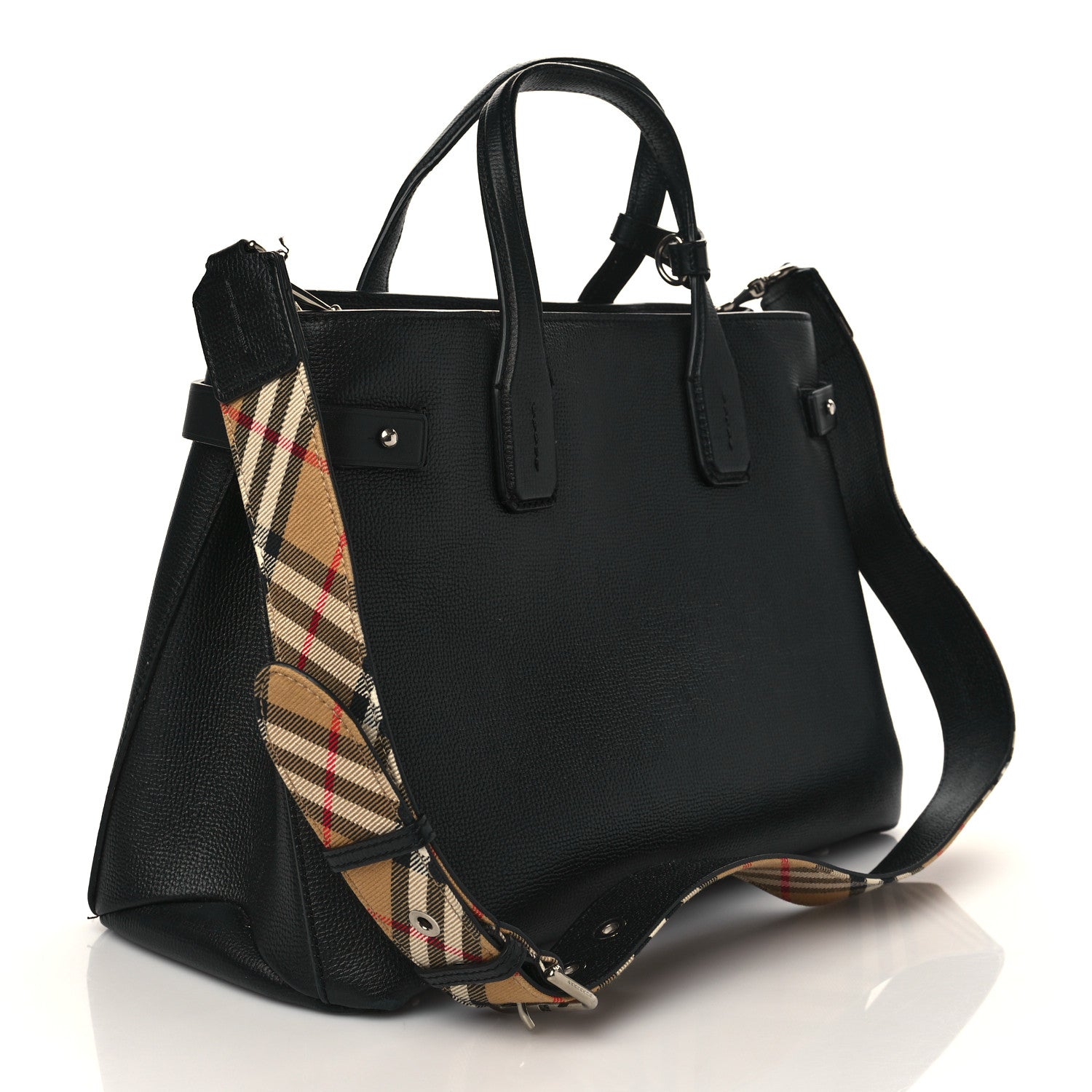 Burberry Grainy Calfskin Vintage Check Medium Banner Tote Black 3 of 8