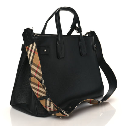 Burberry Grainy Calfskin Vintage Check Medium Banner Tote Black 3 of 8