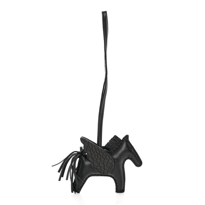 Hermes Milo Lambskin Matte Alligator Touch Grigri Rodeo Pegase Horse Bag Charm PM Black 2 of 5