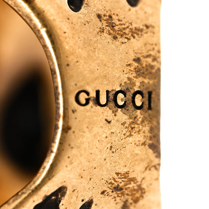 Gucci Metal Crystal Lion Head Ring 50 5.25 Aged Gold 4 of 6