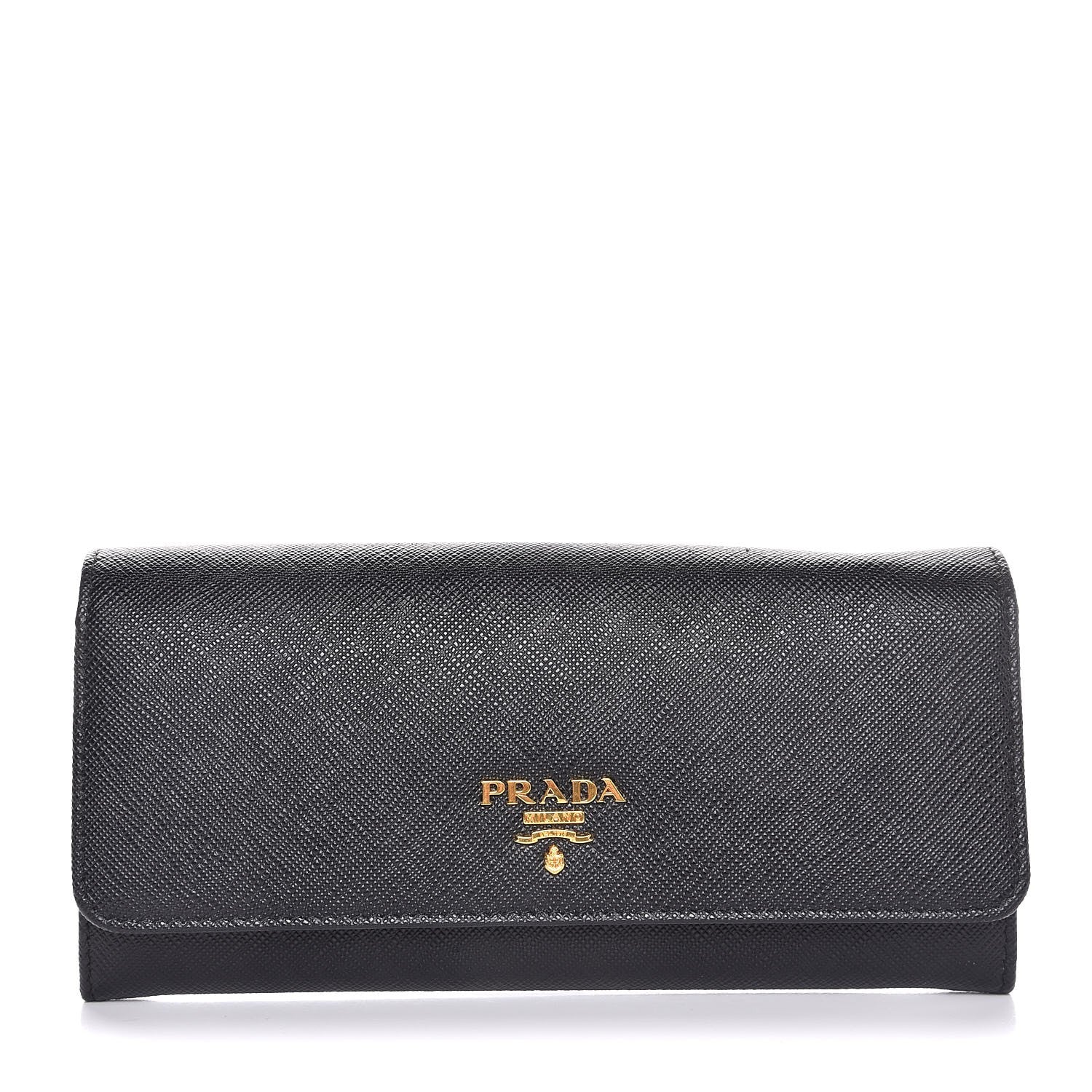 Prada Saffiano Continental Flap Wallet Black Ibisco 1 of 9