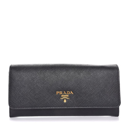 Prada Saffiano Continental Flap Wallet Black Ibisco 1 of 9