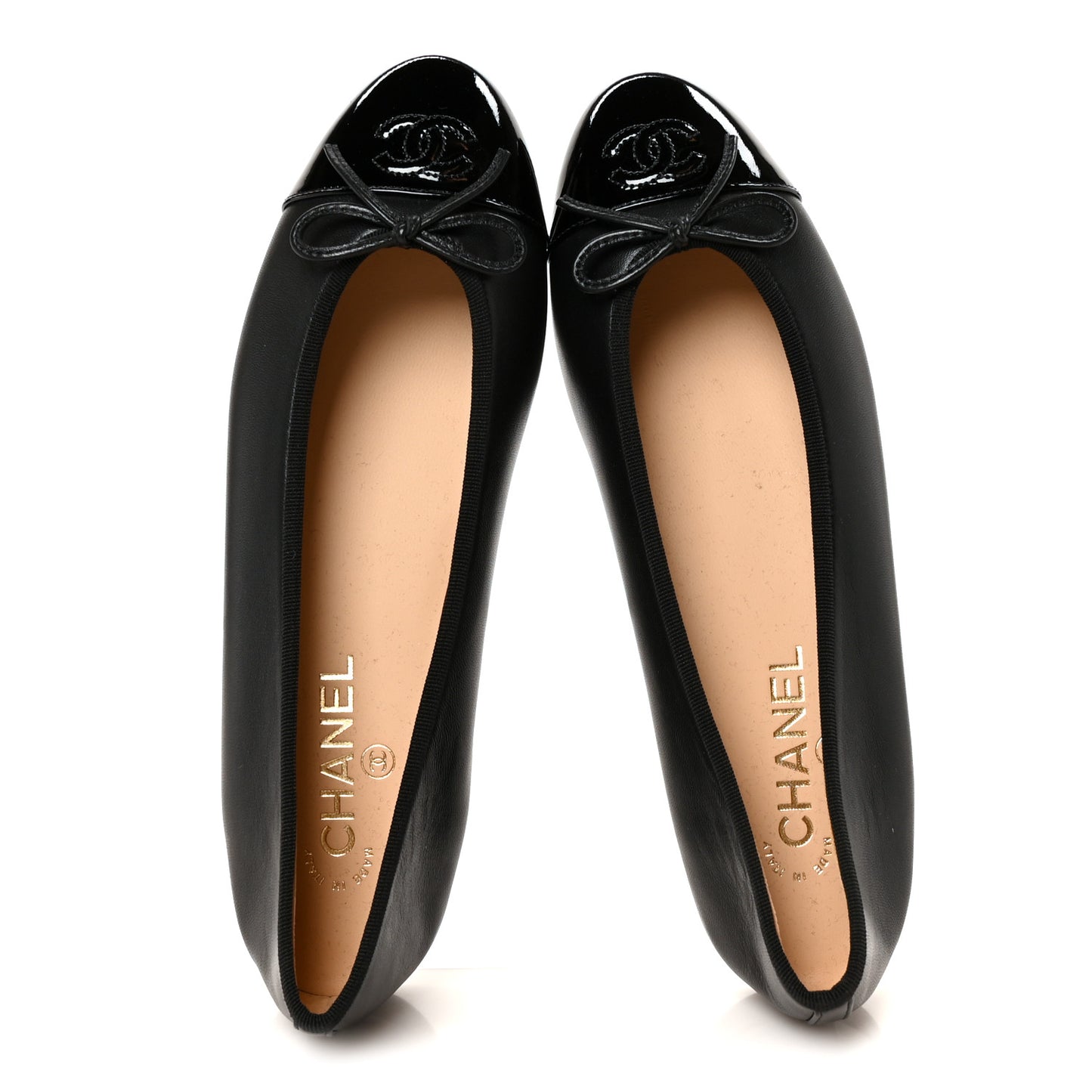 Lambskin Patent Cap Toe Ballerina Flats 40 Black