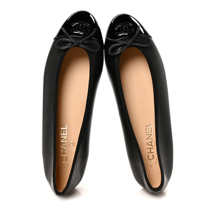 Chanel Lambskin Patent Cap Toe Ballerina Flats 40 Black 2 of 10