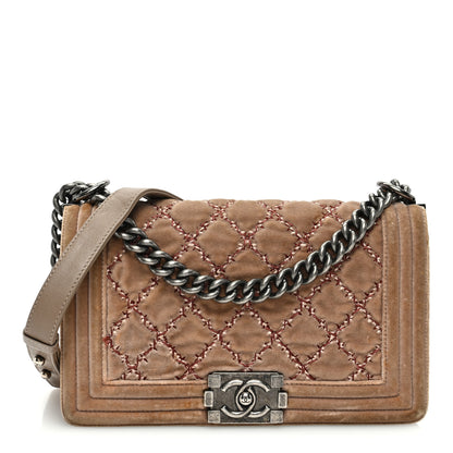 Chanel Velvet Tweed Quilted Medium Boy Flap Beige 1 of 14