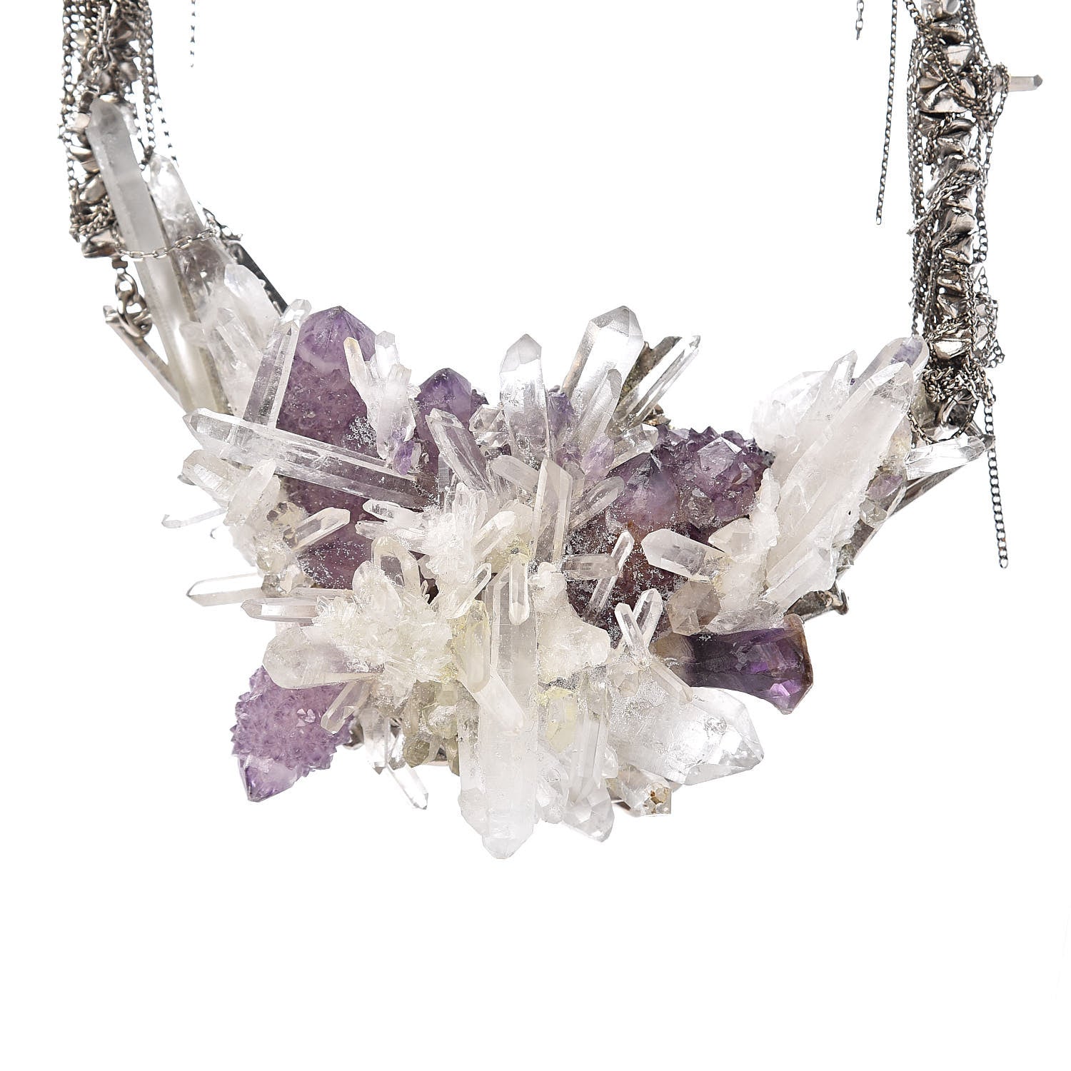 Chanel Quartz Amethyst Crystal Poured Glass CC Chain Necklace Silver Purple 4 of 6