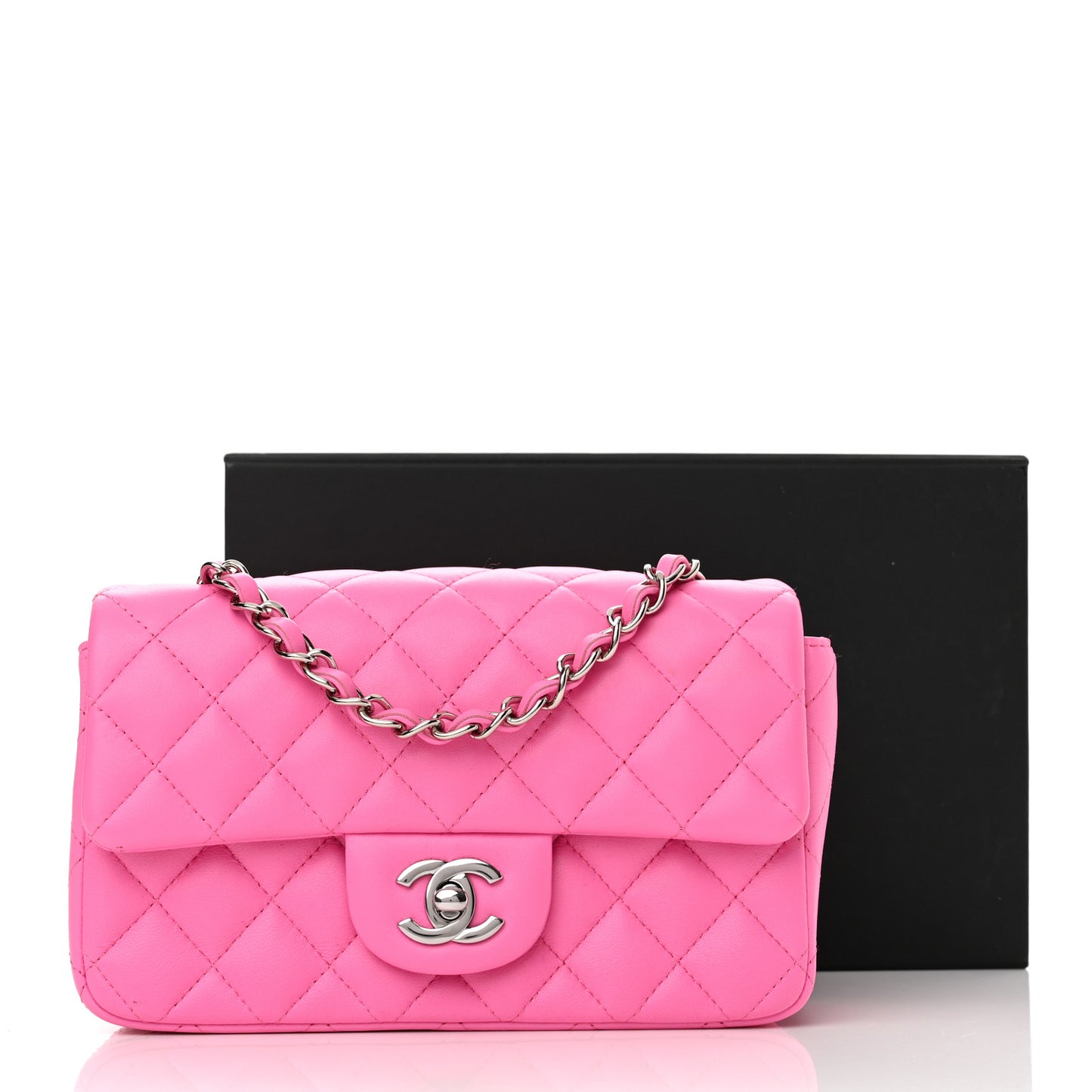 Lambskin Quilted Mini Rectangular Flap Neon Pink