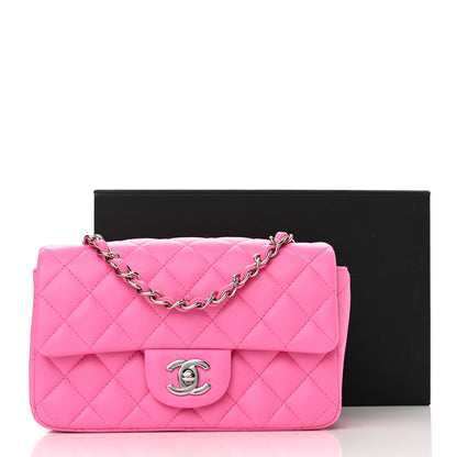 Chanel Lambskin Quilted Mini Rectangular Flap Neon Pink 11 of 11