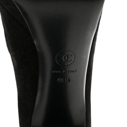 Chanel Suede Calfskin Pearl Shamrock CC Sandals 40.5 Black 6 of 8