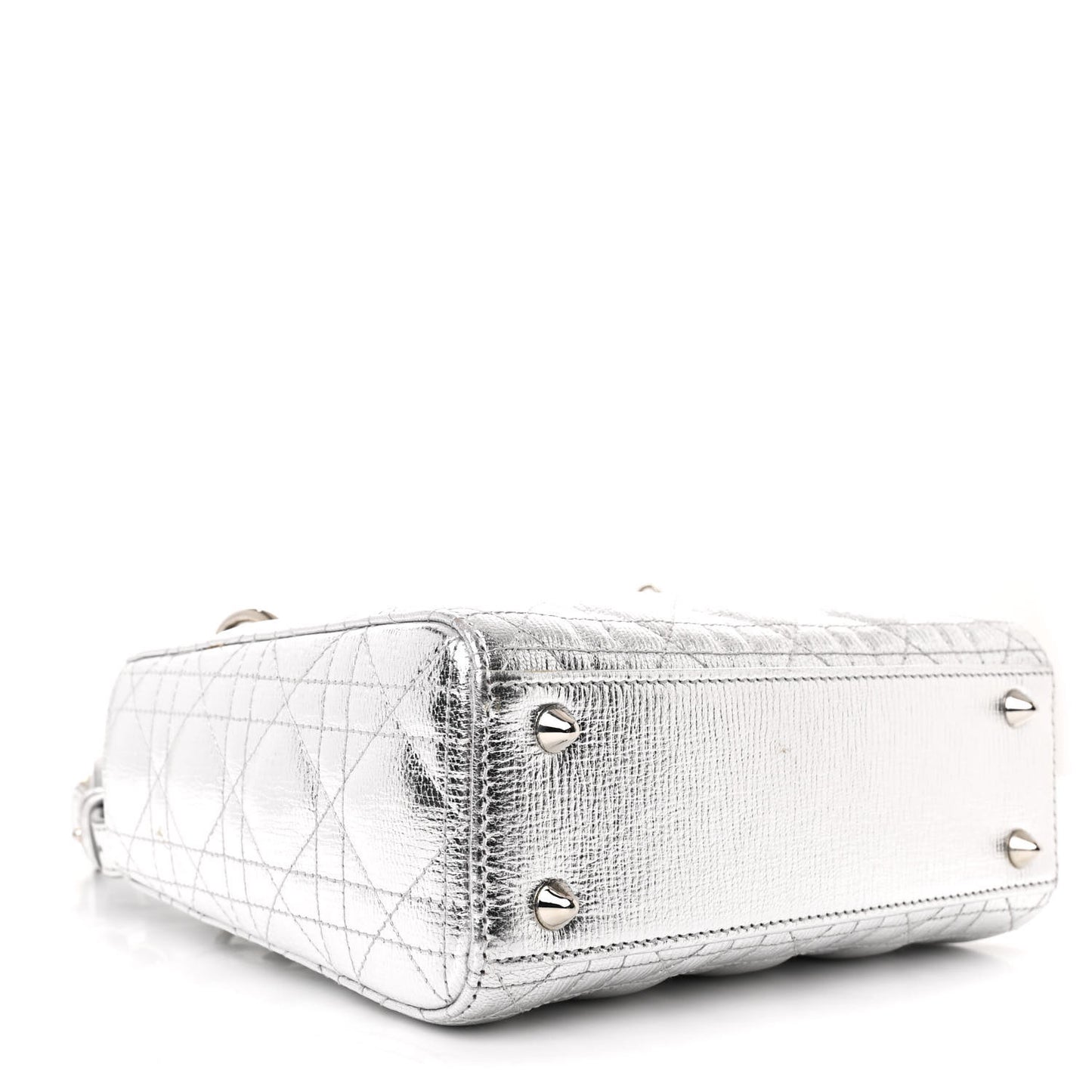 Metallic Grained Calfskin Cannage Small Lucky Badges My Lady Dior Silver