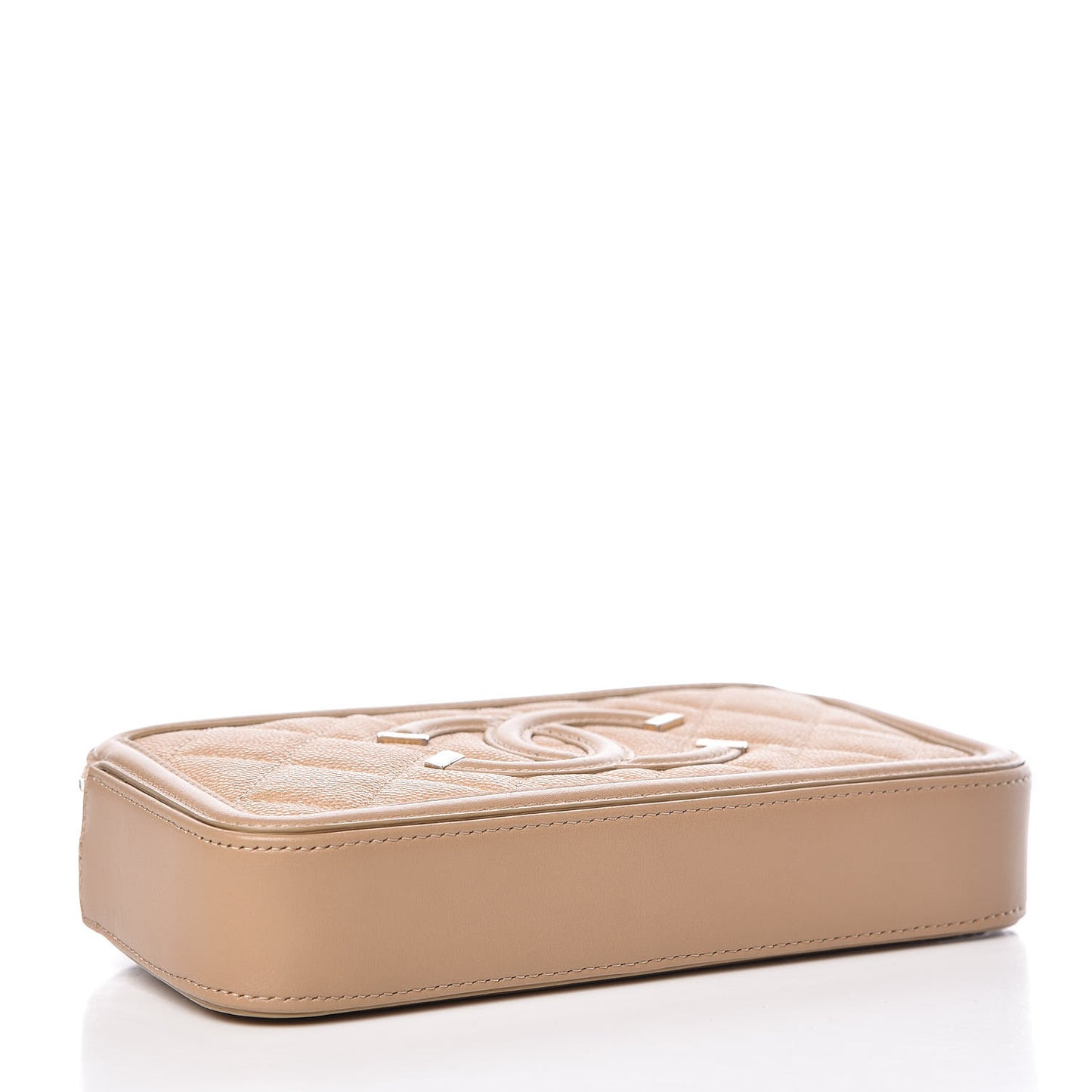 Caviar Quilted CC Filigree Clutch With Chain Beige