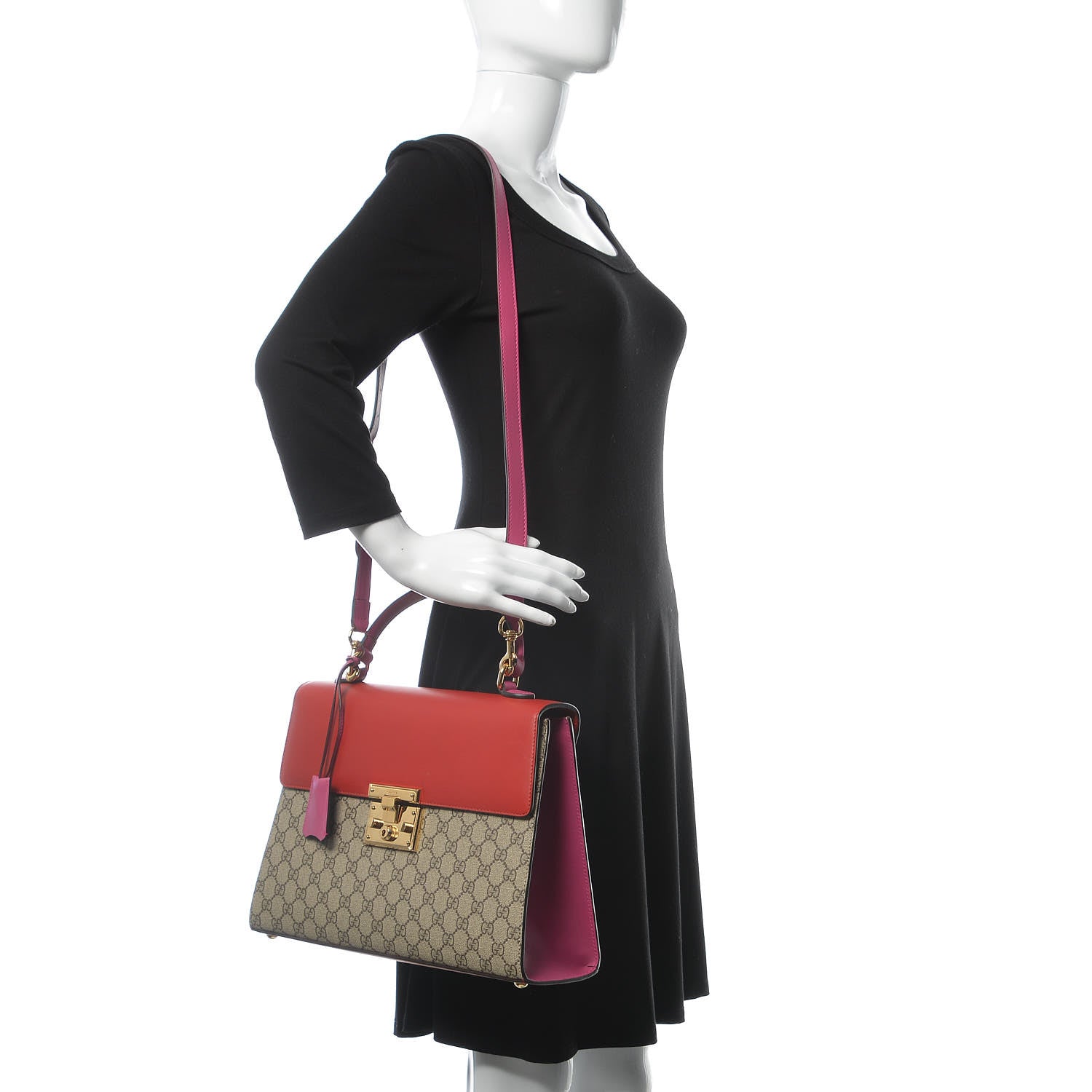 Gucci GG Supreme Monogram Calfskin Medium Padlock Top Handle Bag Beige Hibiscus Red New Rosette 2 of 10
