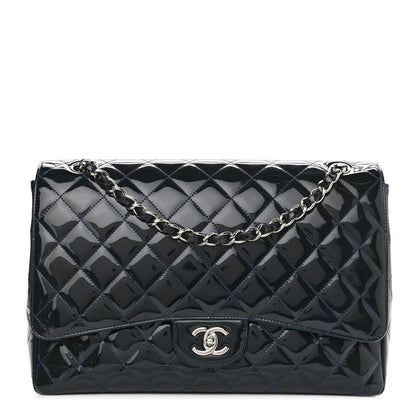 Chanel Patent Quilted Maxi Single Flap Navy Blue 1 of 10