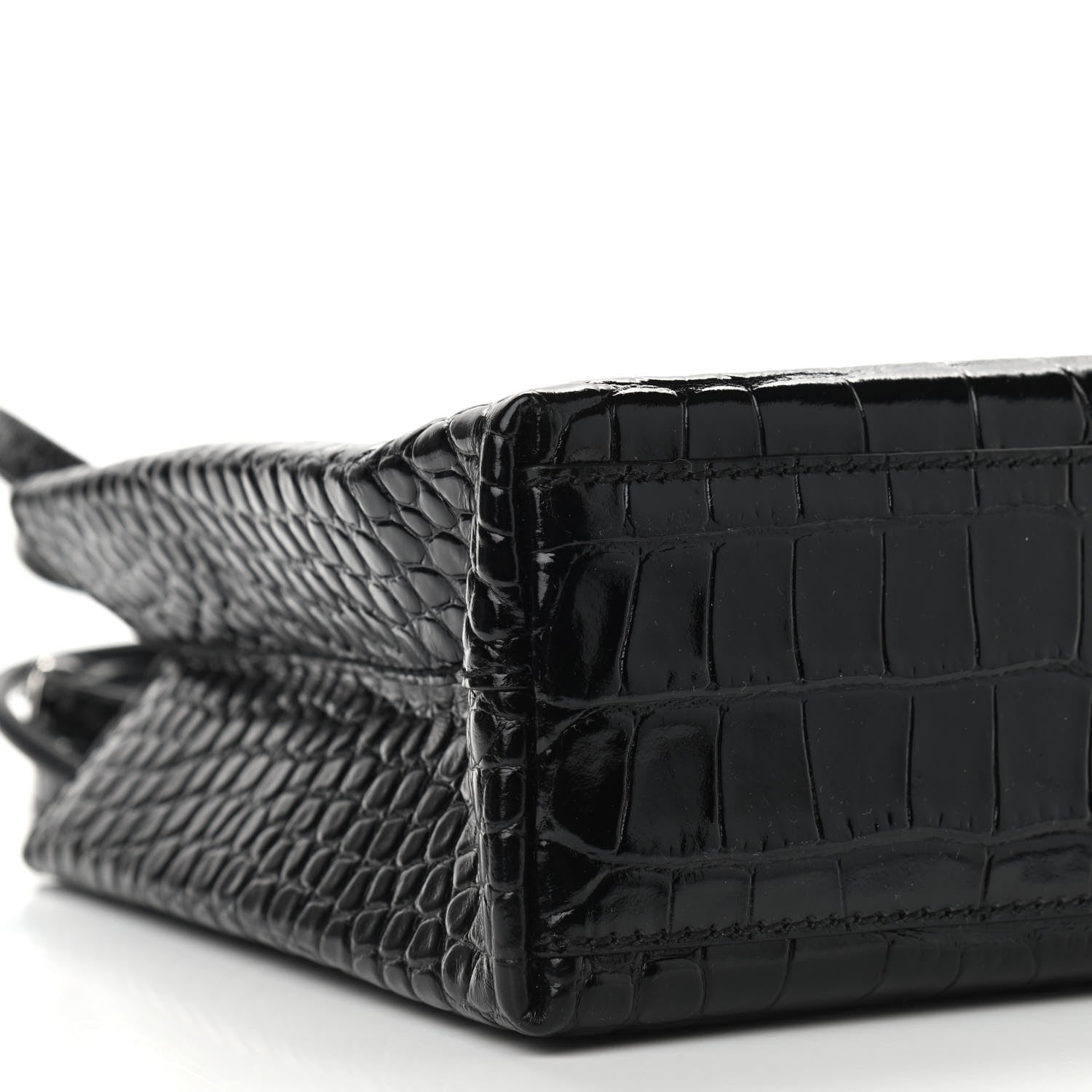 Balenciaga Shiny Calfskin Logo Crocodile Embossed North South Shopper Tote XXS Black White 7 of 8