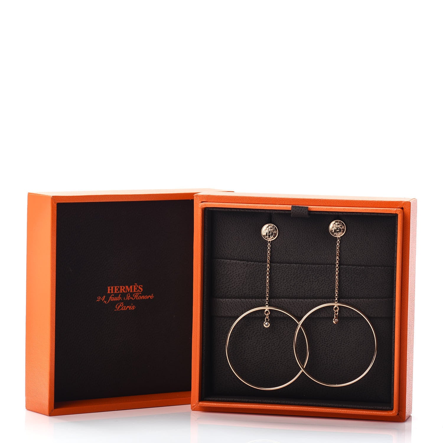 Hermes 18K Rose Gold Diamond Ex-Libris Earrings 5 of 5