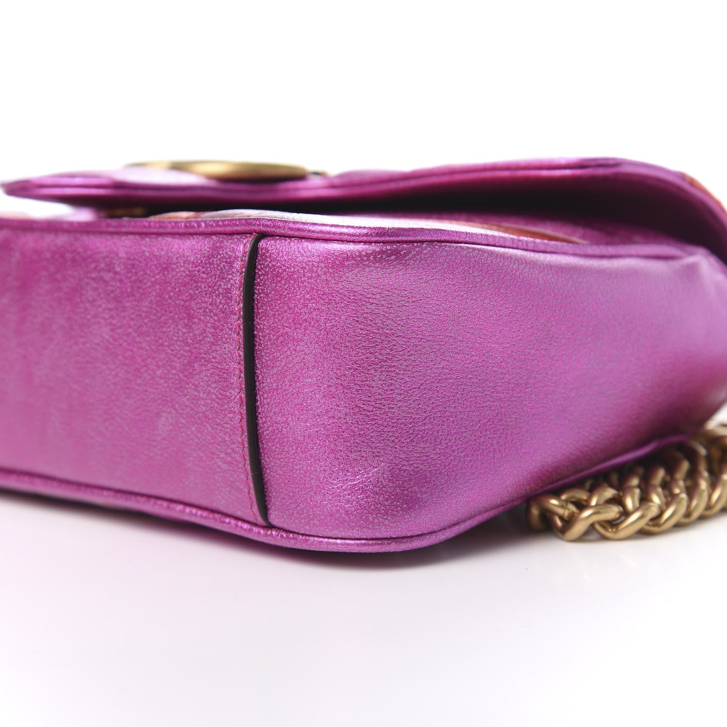 Gucci Metallic Calfskin Matelasse Mini GG Marmont Shoulder Bag Fuchsia 8 of 9