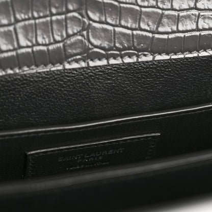 Saint Laurent Calfskin Crocodile Embossed Medium Classic Monogram Cassandra Top Handle Fog 12 of 16