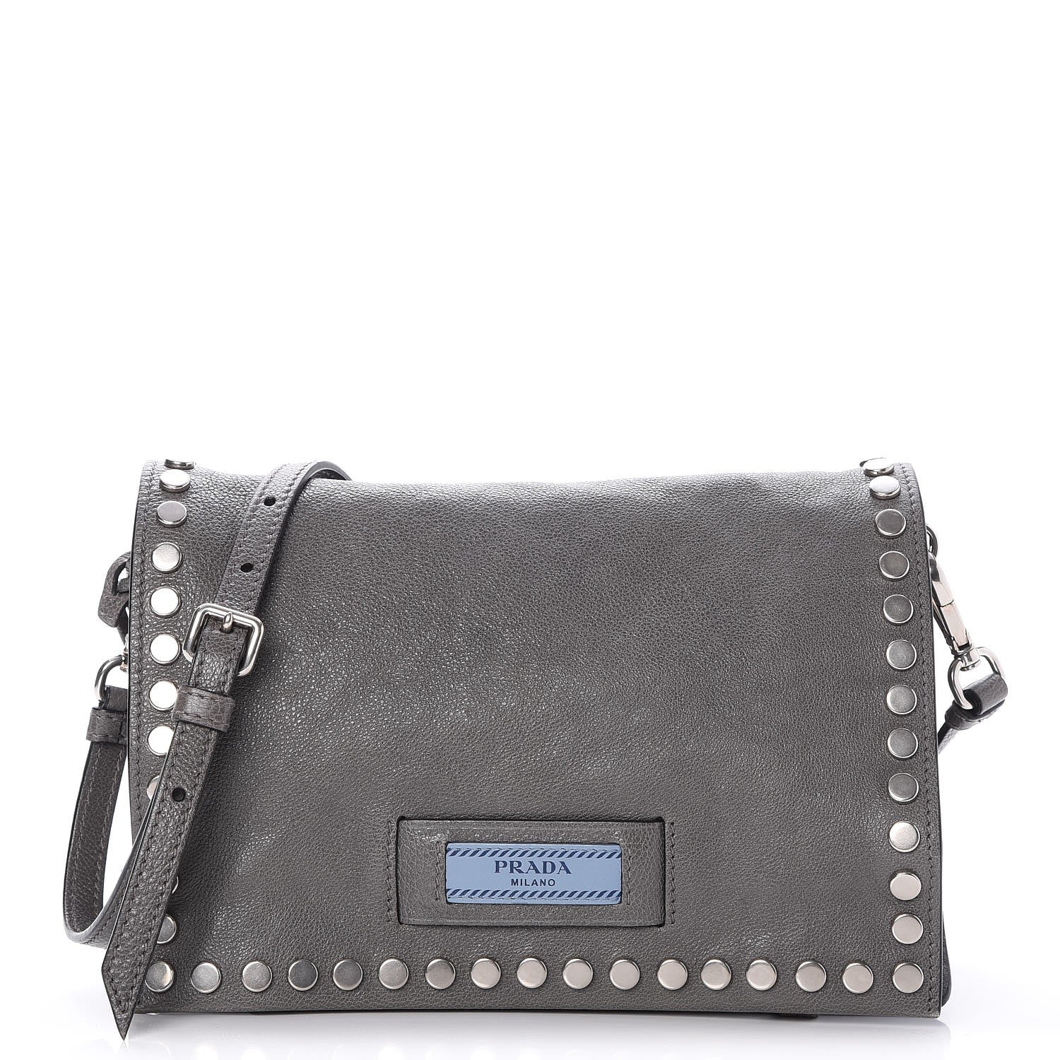 Prada Glace Calf Studded Etiquette Flap Marmo Astrale 1 of 8