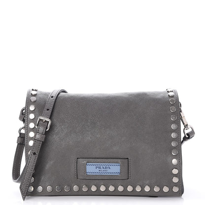 Prada Glace Calf Studded Etiquette Flap Marmo Astrale 1 of 8