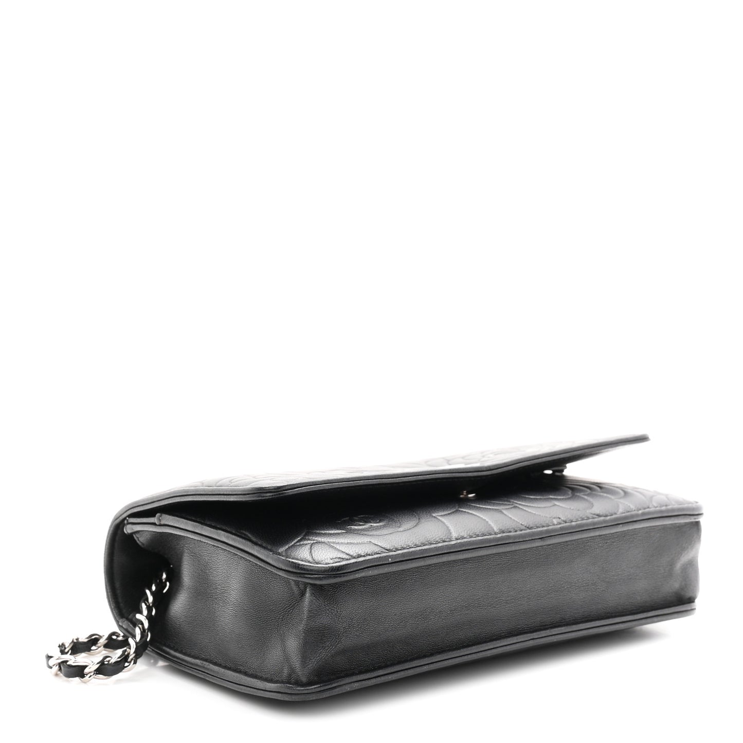 Lambskin Camellia Embossed Wallet On Chain WOC Black