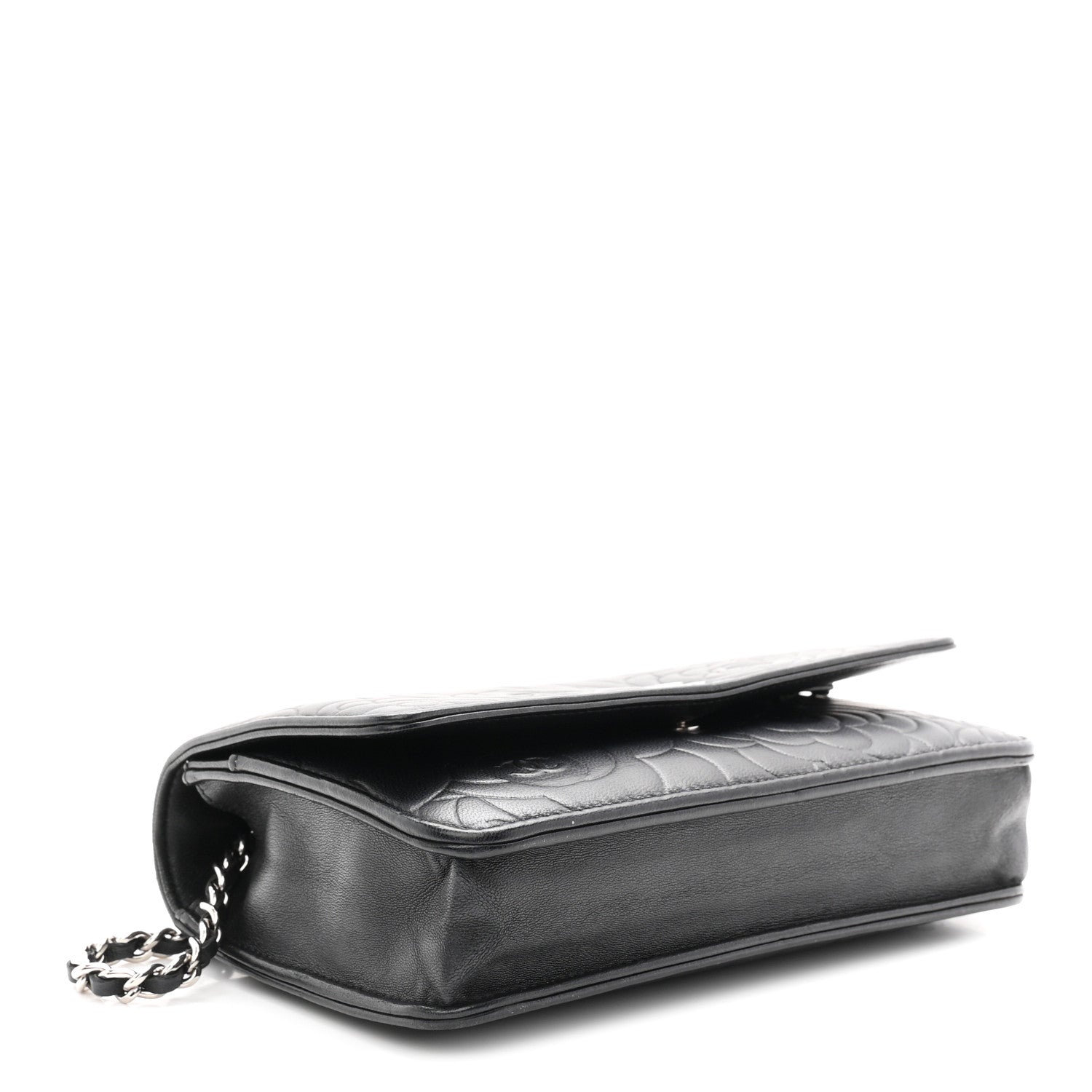 Chanel Lambskin Camellia Embossed Wallet On Chain WOC Black 4 of 11