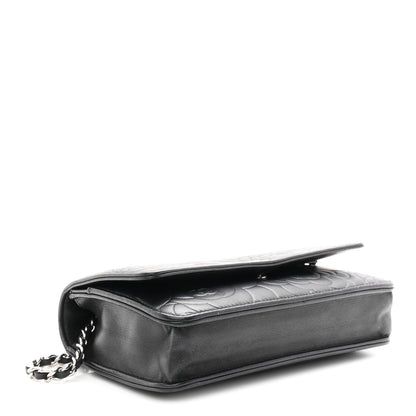 Chanel Lambskin Camellia Embossed Wallet On Chain WOC Black 4 of 11