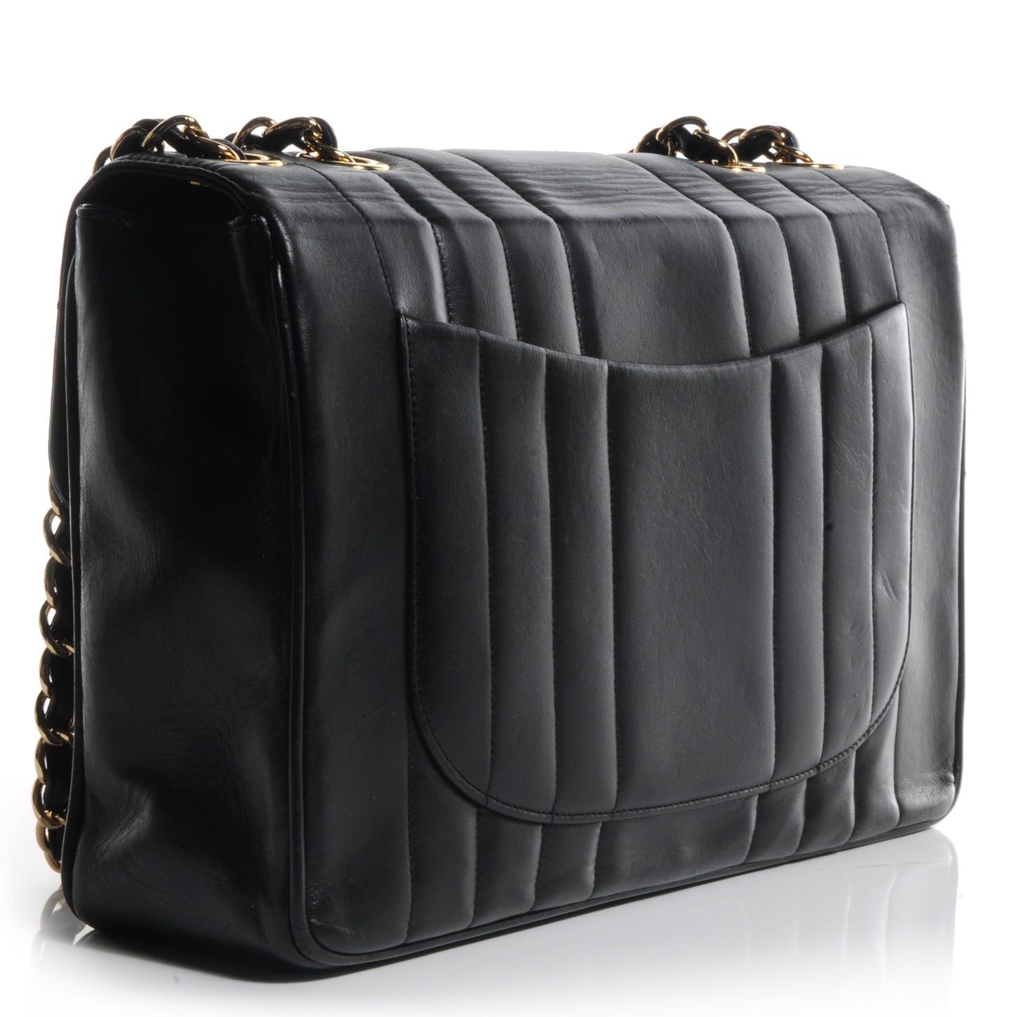 Lambskin Vertical Quilt Jumbo Flap Black