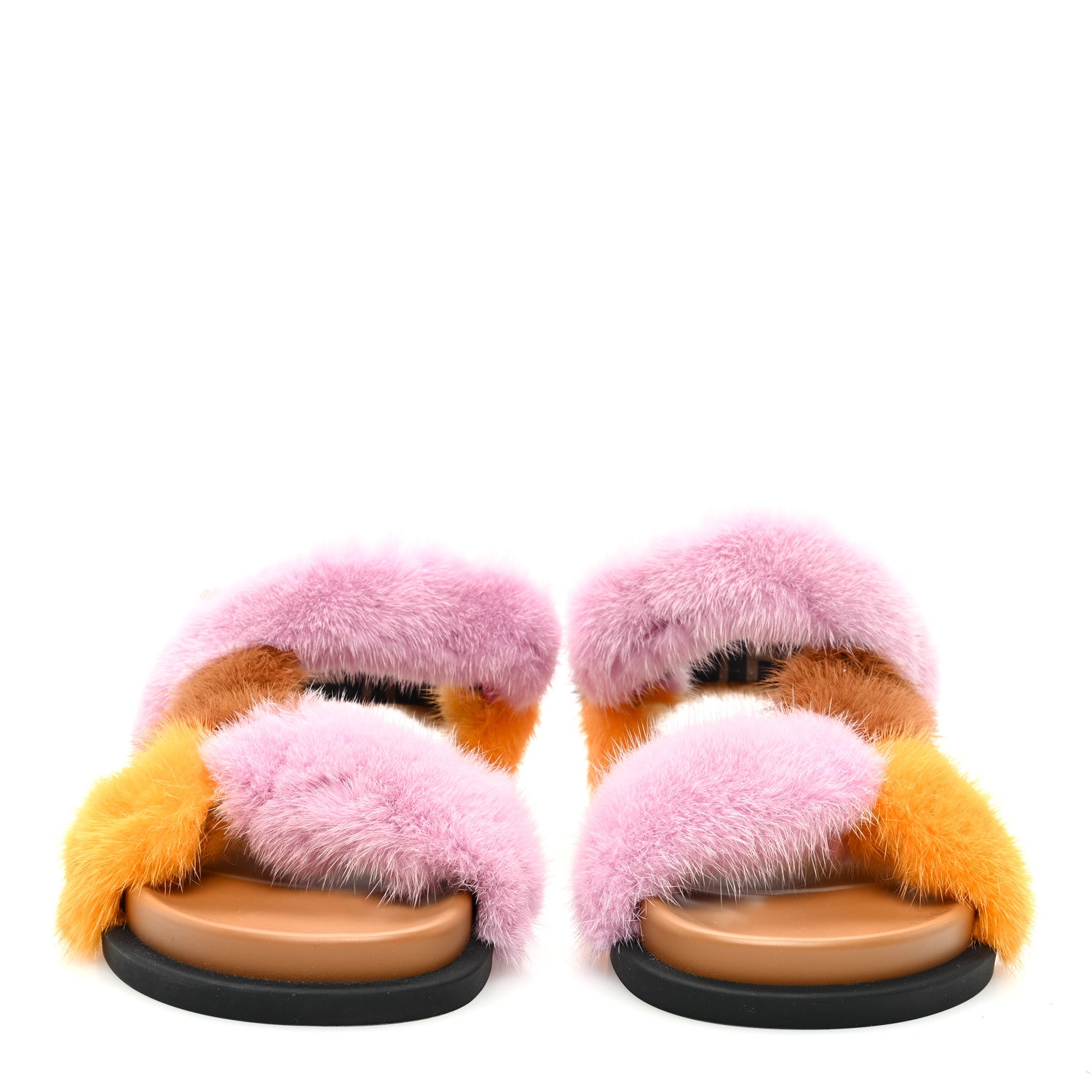 Fendi Mink Fur FF Feel Sandals 35 Tobacco Multicolor 2 of 8