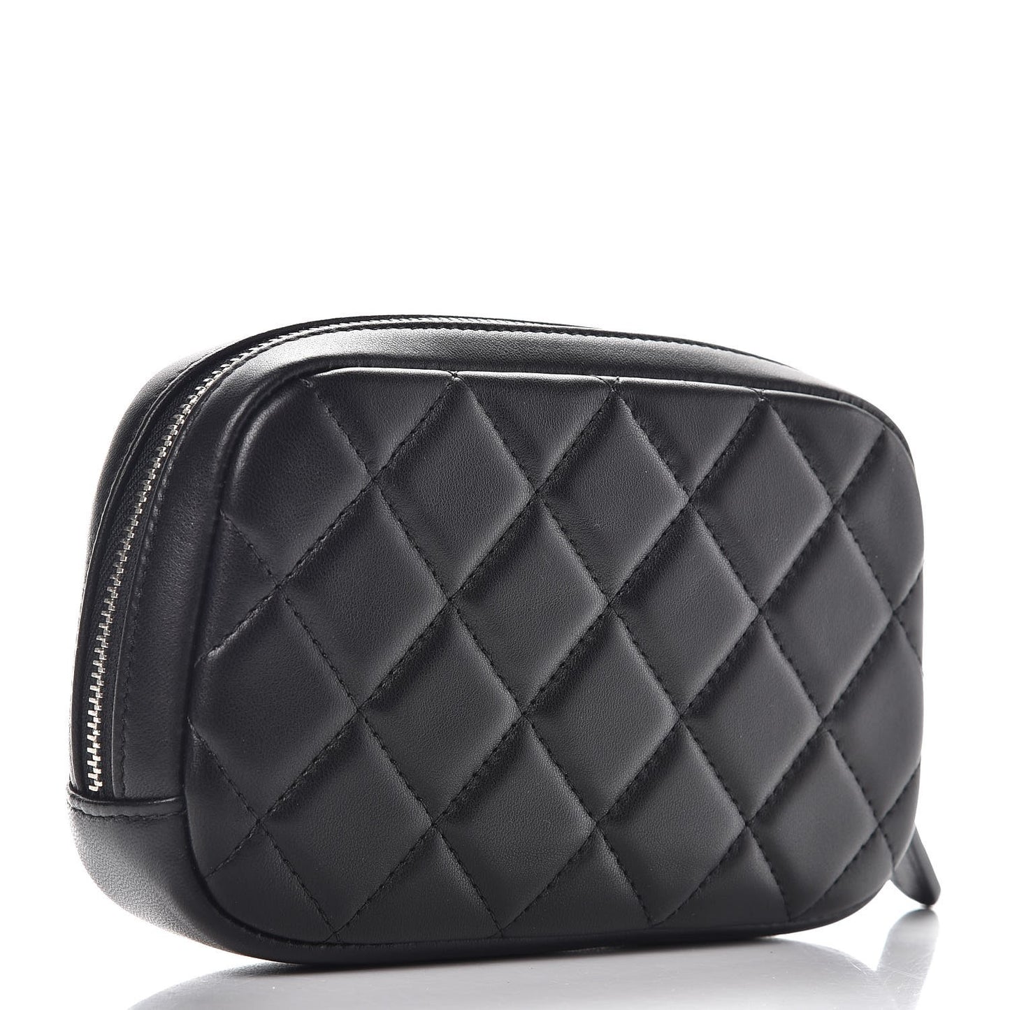 Lambskin Quilted Small Curvy Pouch Cosmetic Case Black