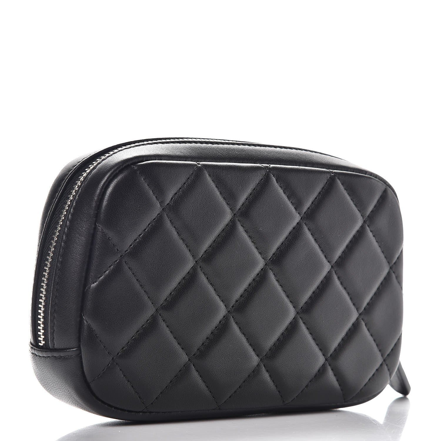 Chanel Lambskin Quilted Small Curvy Pouch Cosmetic Case Black 3 of 8