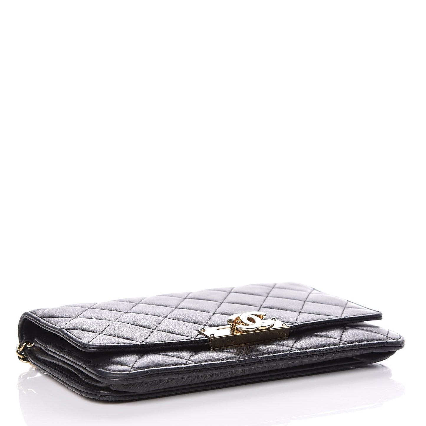 Lambskin Quilted Golden Class Wallet on Chain WOC Black