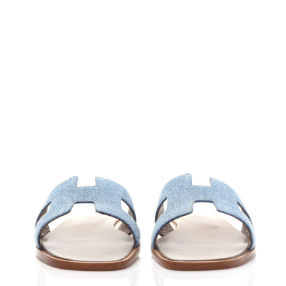 Hermes Denim Canvas Oran Sandals 38 Bleu Clair 2 of 10